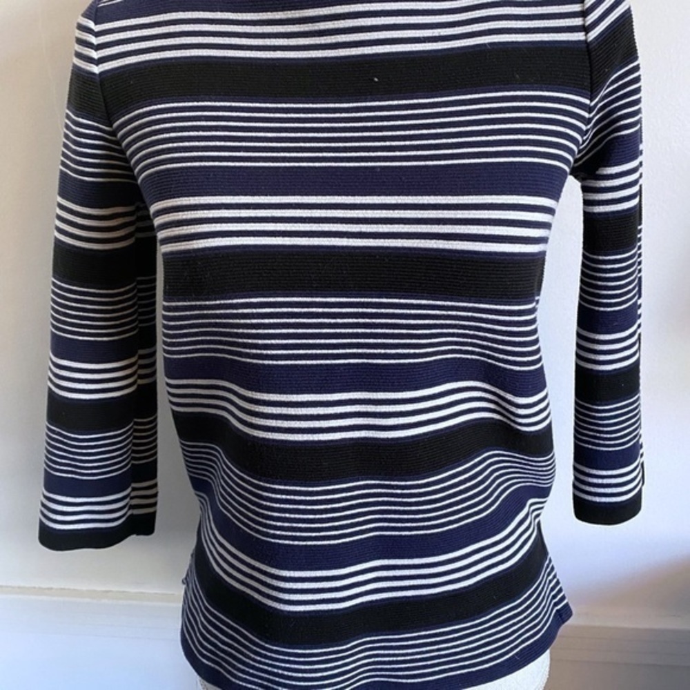 Madewell • Navy Black White Gallerist Ponte Stripemix Striped Sweater - Picture 6 of 9